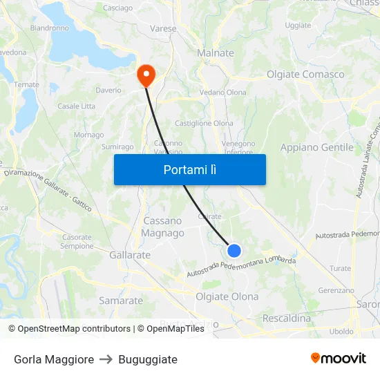 Gorla Maggiore to Buguggiate map
