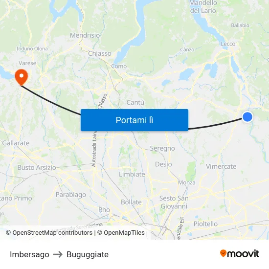 Imbersago to Buguggiate map