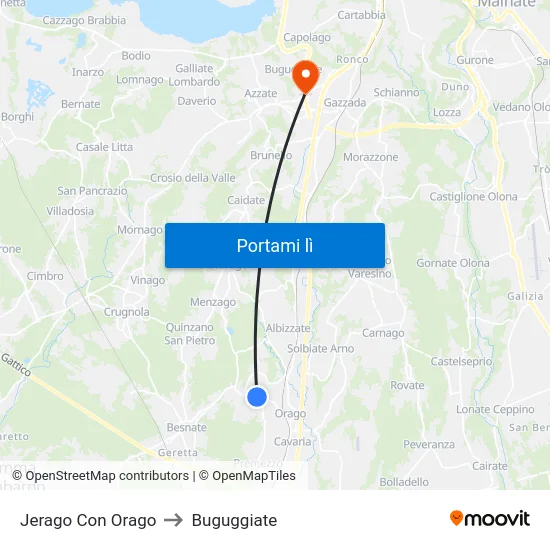 Jerago Con Orago to Buguggiate map