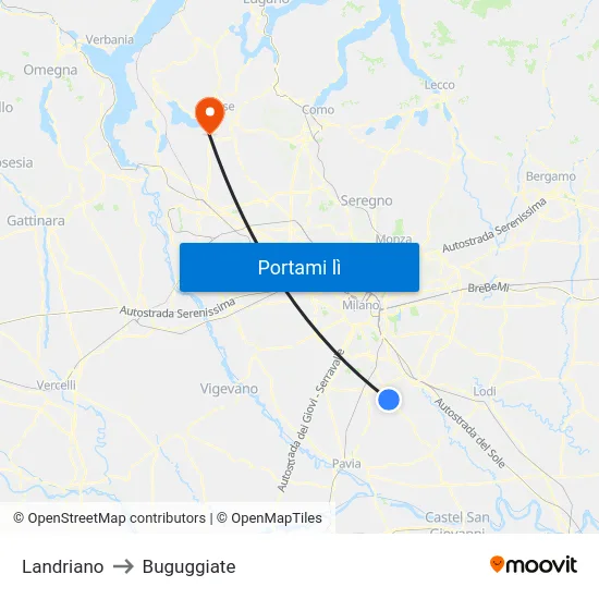 Landriano to Buguggiate map