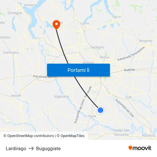 Lardirago to Buguggiate map