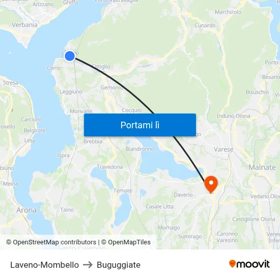 Laveno-Mombello to Buguggiate map