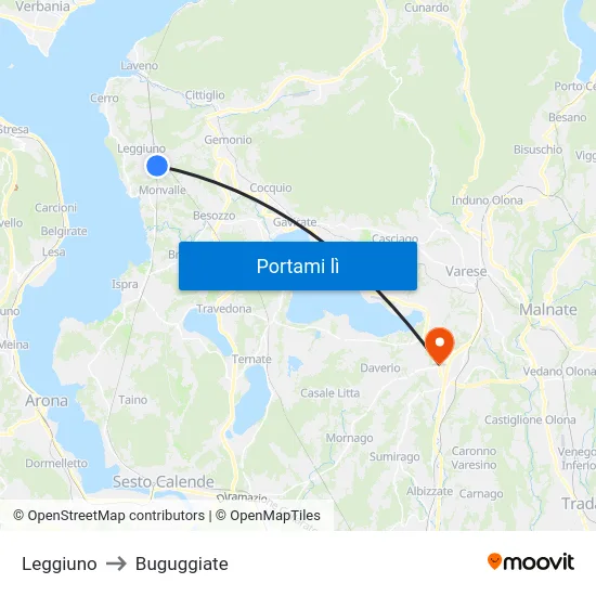 Leggiuno to Buguggiate map