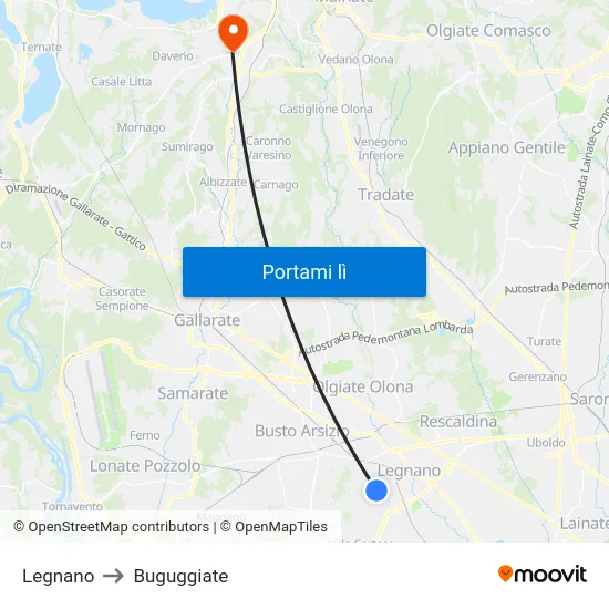 Legnano to Buguggiate map
