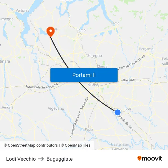 Lodi Vecchio to Buguggiate map