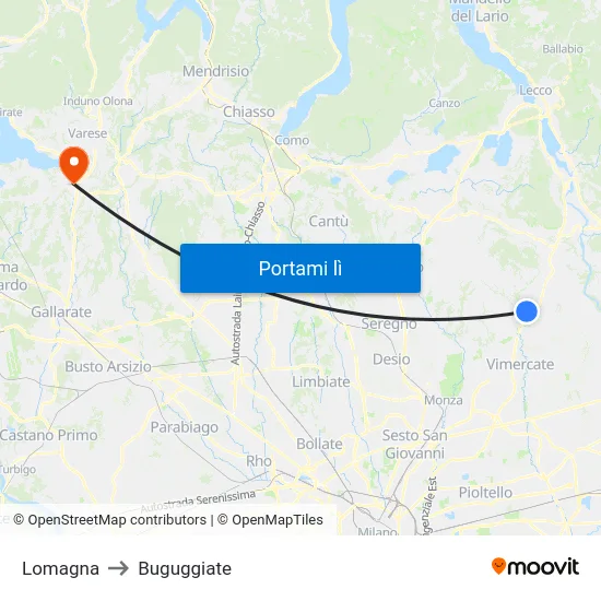 Lomagna to Buguggiate map