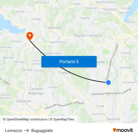 Lomazzo to Buguggiate map