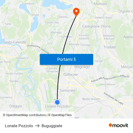 Lonate Pozzolo to Buguggiate map