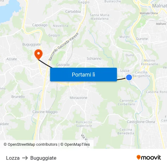 Lozza to Buguggiate map
