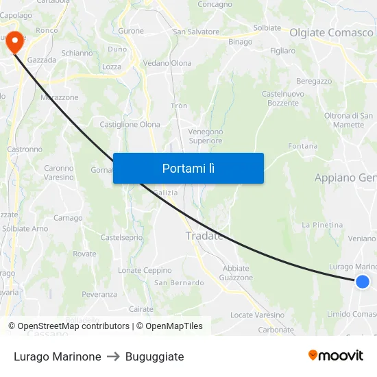Lurago Marinone to Buguggiate map
