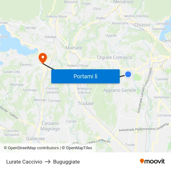 Lurate Caccivio to Buguggiate map