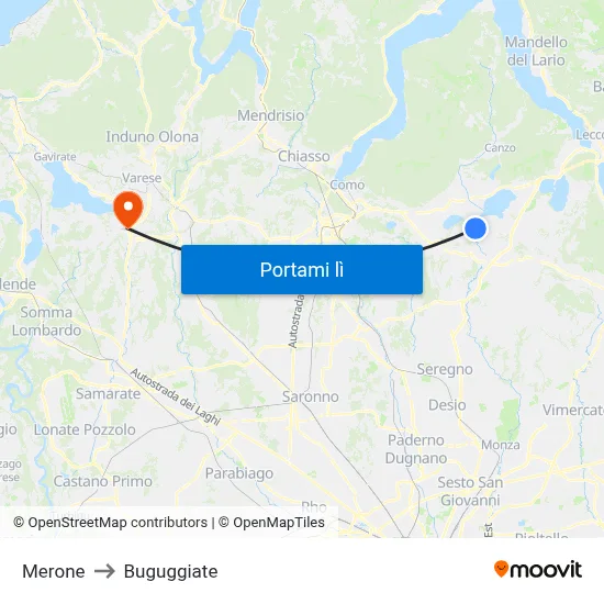 Merone to Buguggiate map