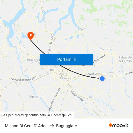 Misano Di Gera D' Adda to Buguggiate map
