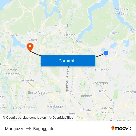Monguzzo to Buguggiate map