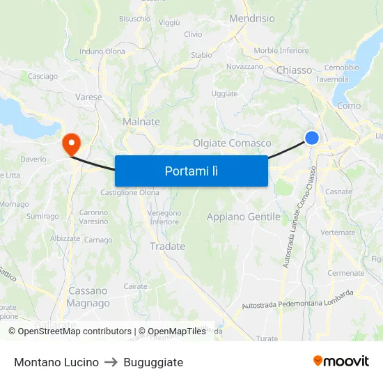 Montano Lucino to Buguggiate map
