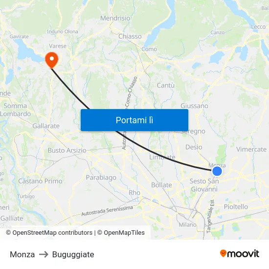 Monza to Buguggiate map