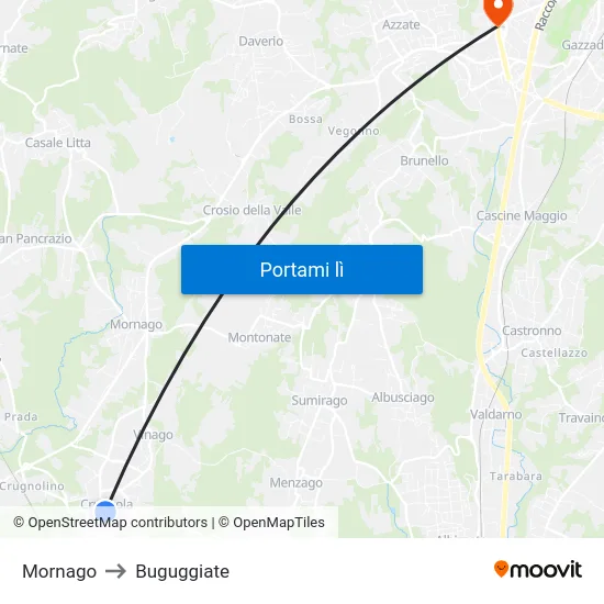 Mornago to Buguggiate map