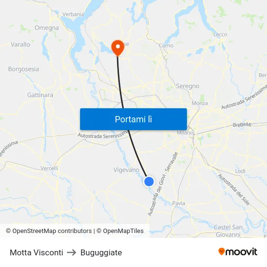 Motta Visconti to Buguggiate map