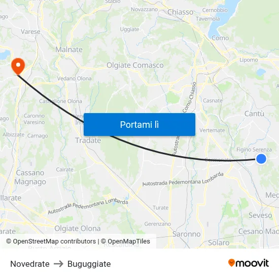 Novedrate to Buguggiate map