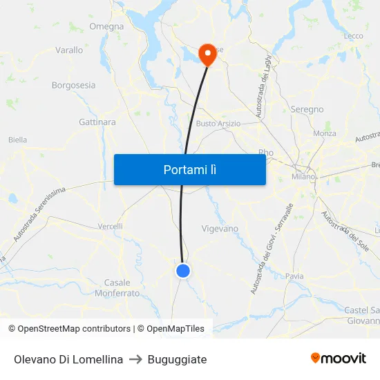 Olevano Di Lomellina to Buguggiate map