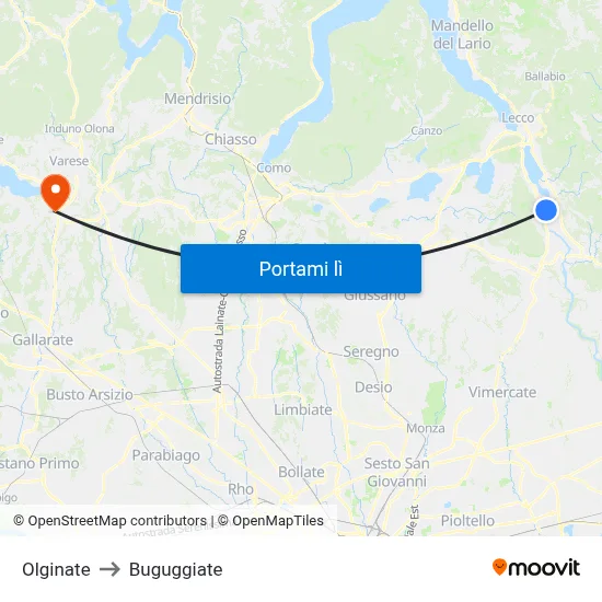 Olginate to Buguggiate map