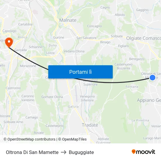 Oltrona Di San Mamette to Buguggiate map