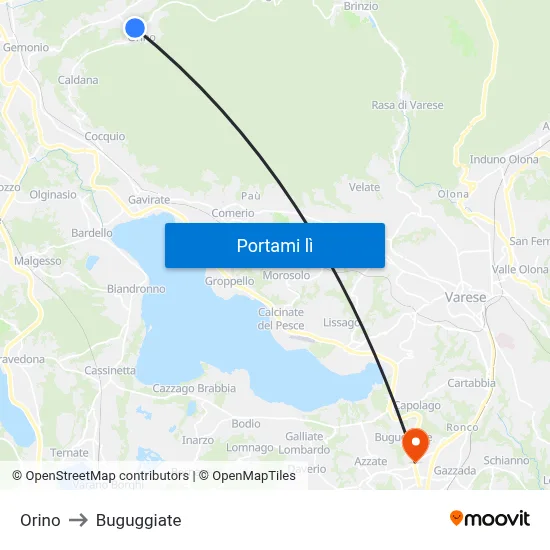 Orino to Buguggiate map