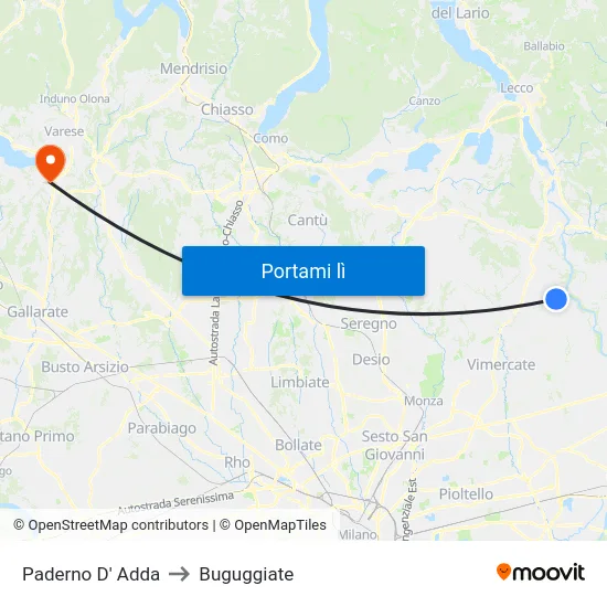 Paderno D' Adda to Buguggiate map