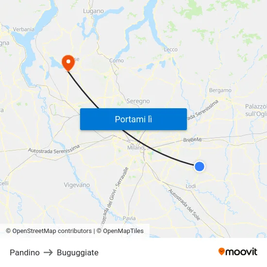 Pandino to Buguggiate map