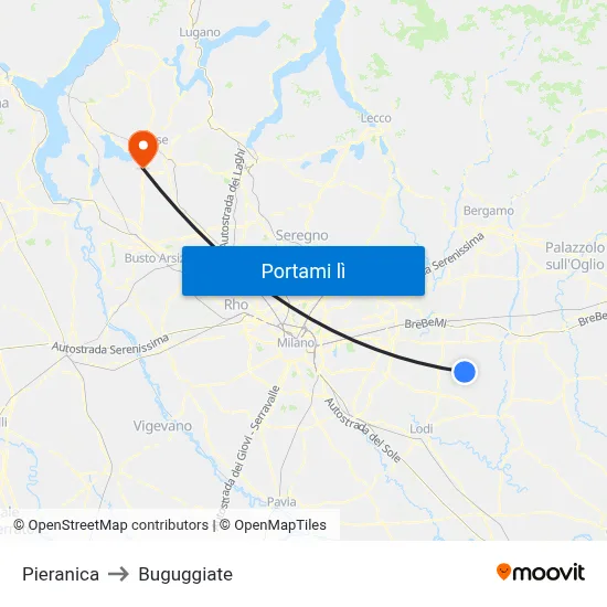 Pieranica to Buguggiate map
