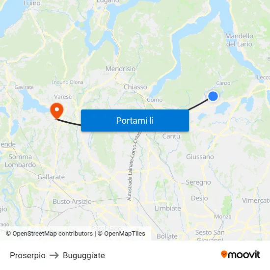 Proserpio to Buguggiate map