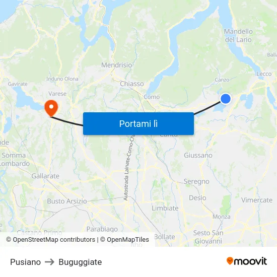 Pusiano to Buguggiate map