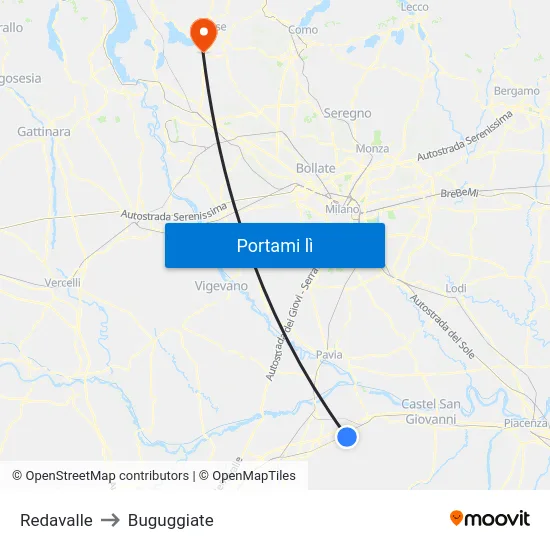 Redavalle to Buguggiate map