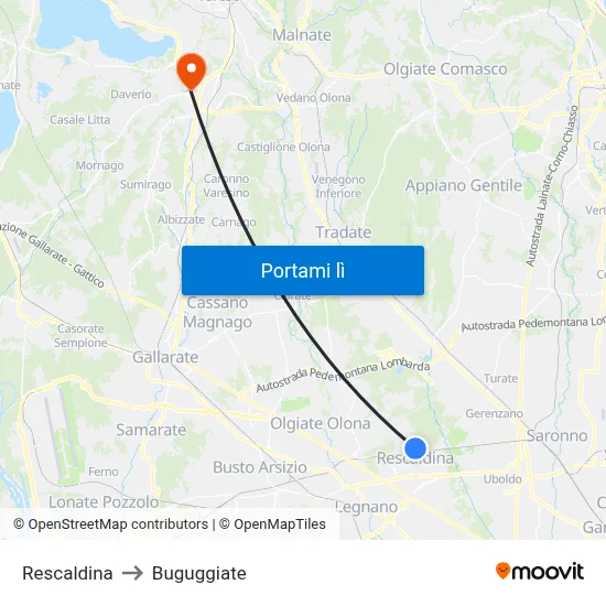 Rescaldina to Buguggiate map