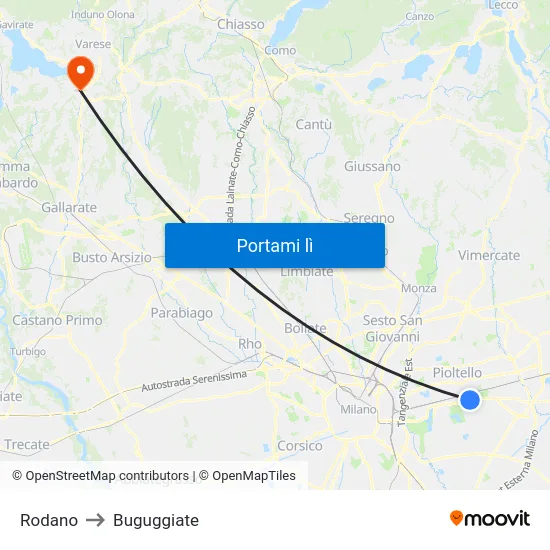 Rodano to Buguggiate map