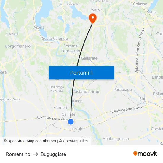 Romentino to Buguggiate map