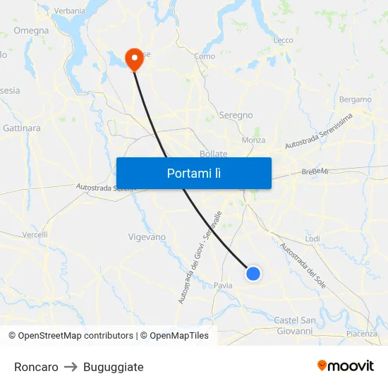 Roncaro to Buguggiate map