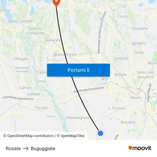 Rosate to Buguggiate map