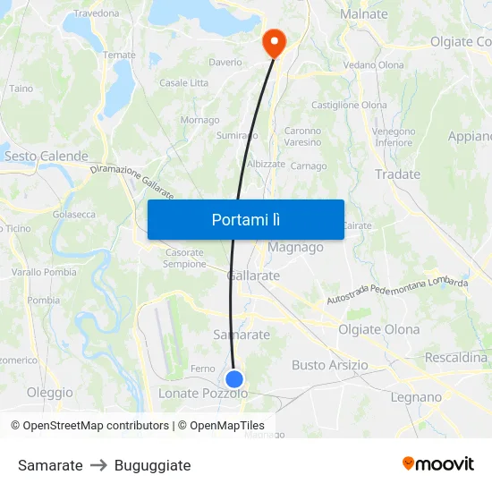 Samarate to Buguggiate map