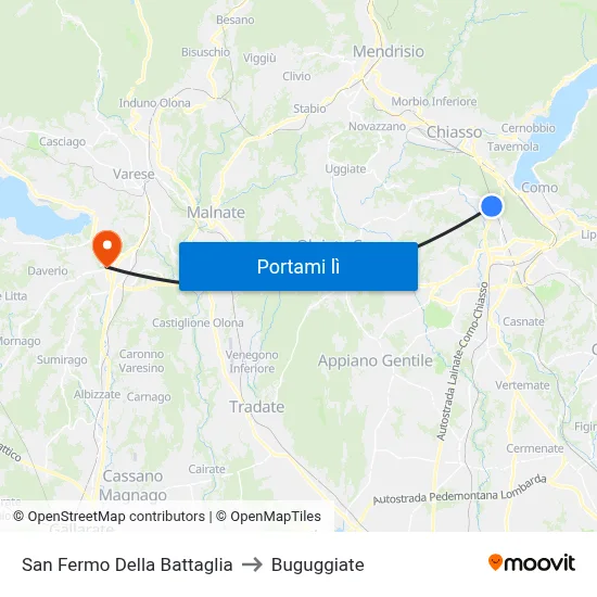 San Fermo Della Battaglia to Buguggiate map