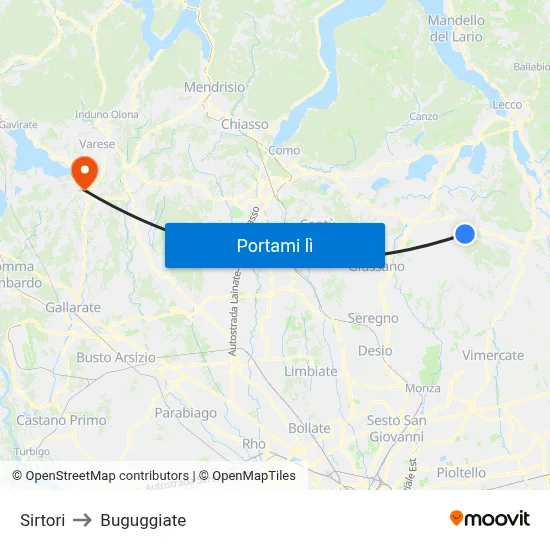 Sirtori to Buguggiate map