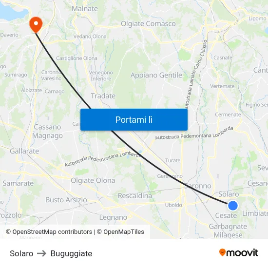 Solaro to Buguggiate map