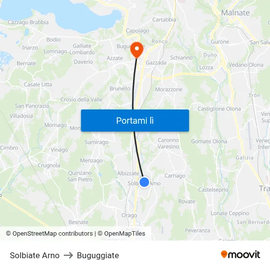 Solbiate Arno to Buguggiate map