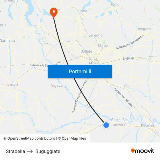 Stradella to Buguggiate map
