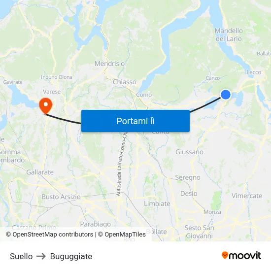 Suello to Buguggiate map