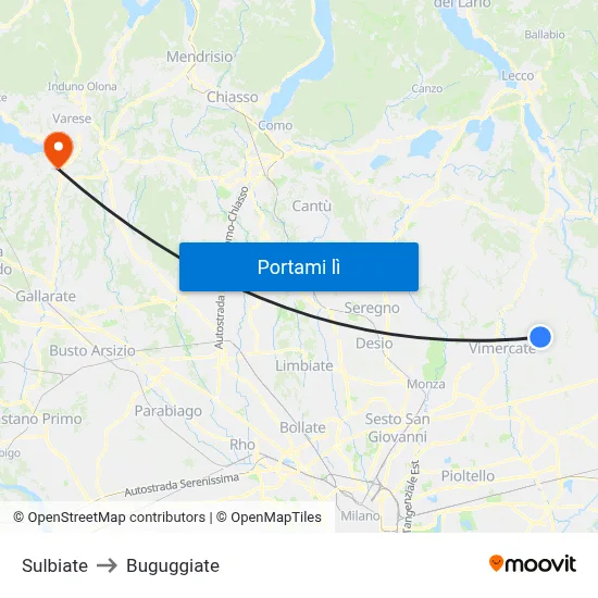Sulbiate to Buguggiate map