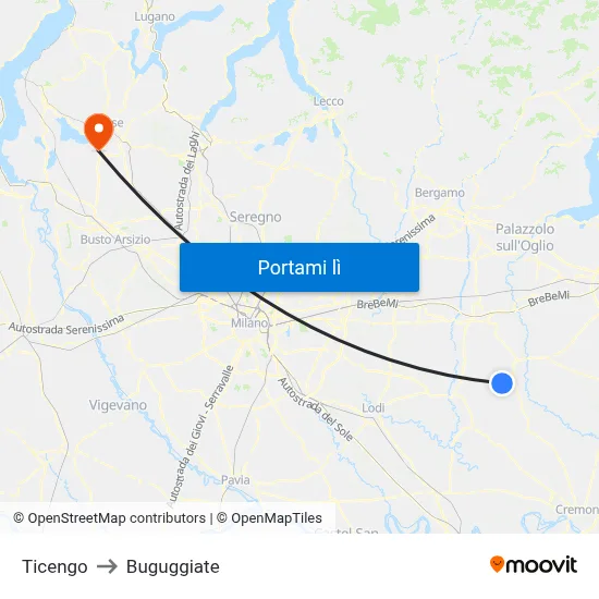 Ticengo to Buguggiate map