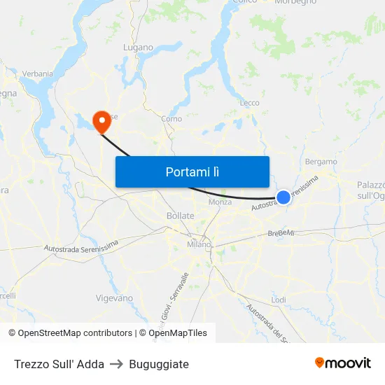 Trezzo Sull' Adda to Buguggiate map