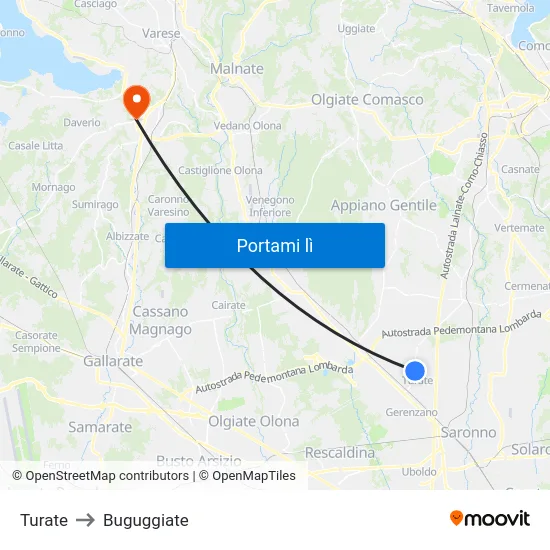 Turate to Buguggiate map