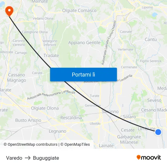 Varedo to Buguggiate map